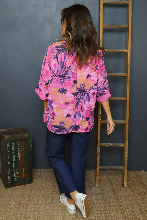 Vicki Floral Print Cotton Top Fuchsia - Image 4