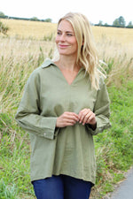 Audrey Collared Linen Top Khaki Khaki - Audrey Collared Linen Top Khaki