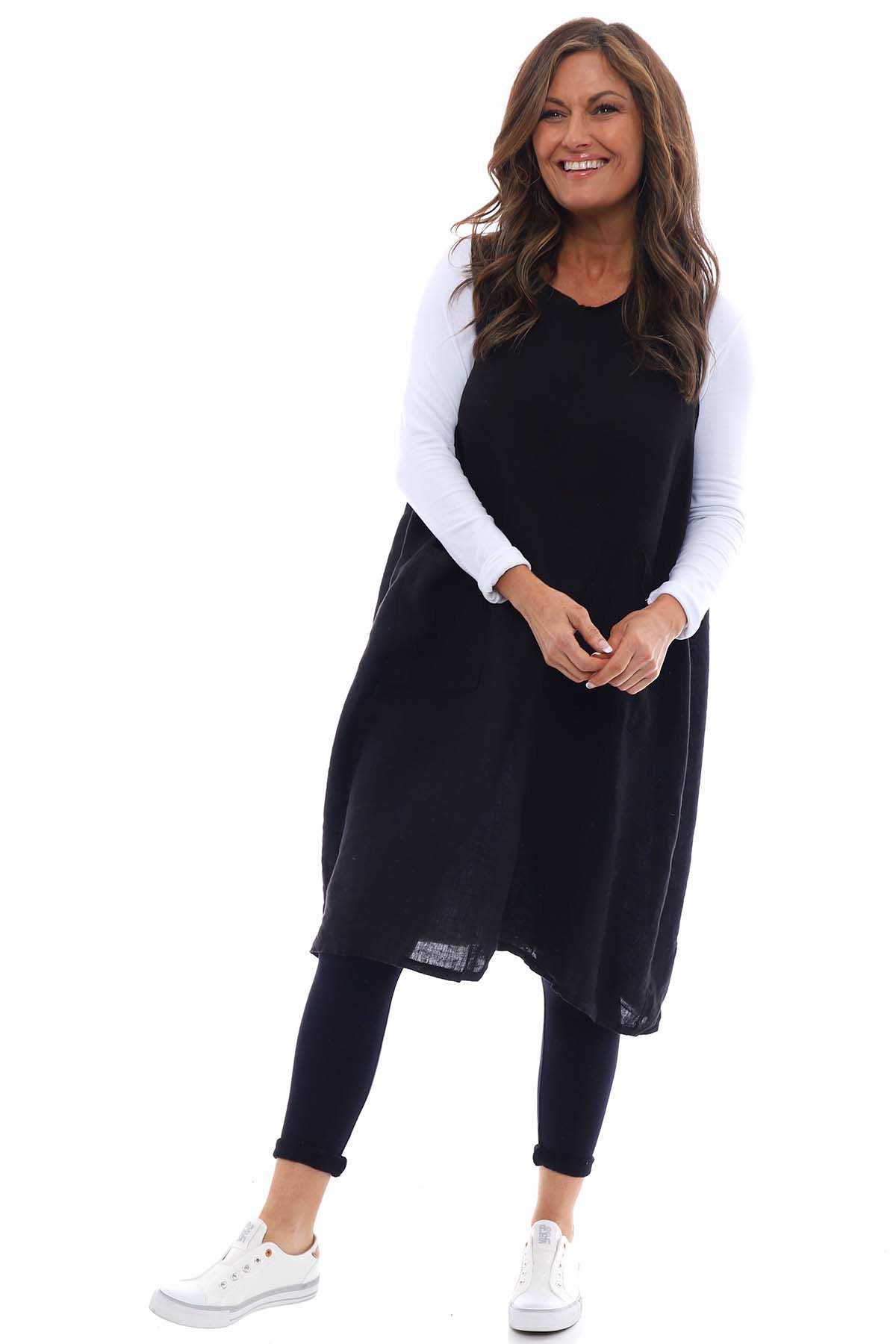 Martella Sleeveless Pocket Linen Tunic Black