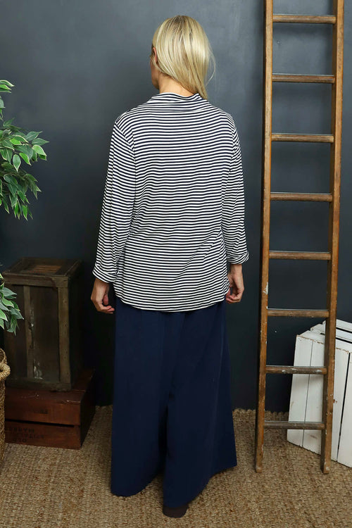 Lyssa Cowl Neck Stripe Top Navy - Image 4