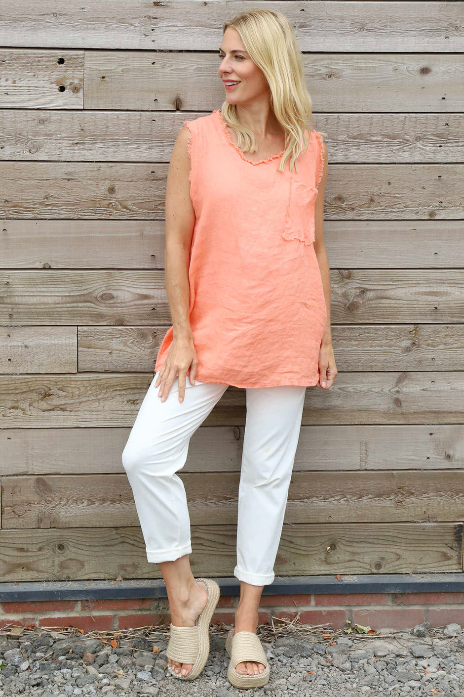 Therese Sleeveless Linen Top Orange
