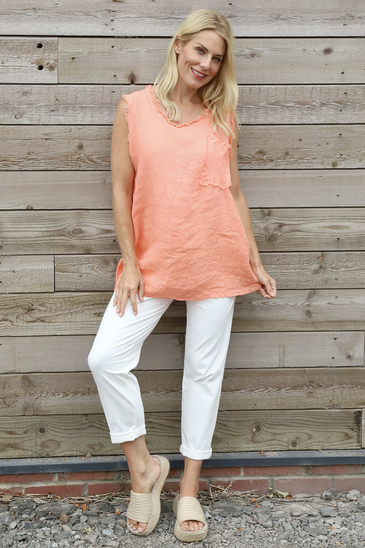 Therese Sleeveless Linen Top Orange