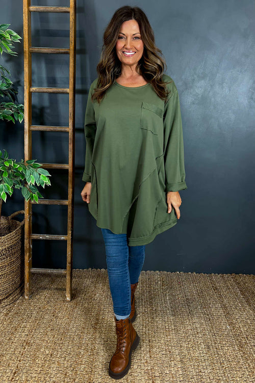 Lana Pocket Cotton Top Khaki