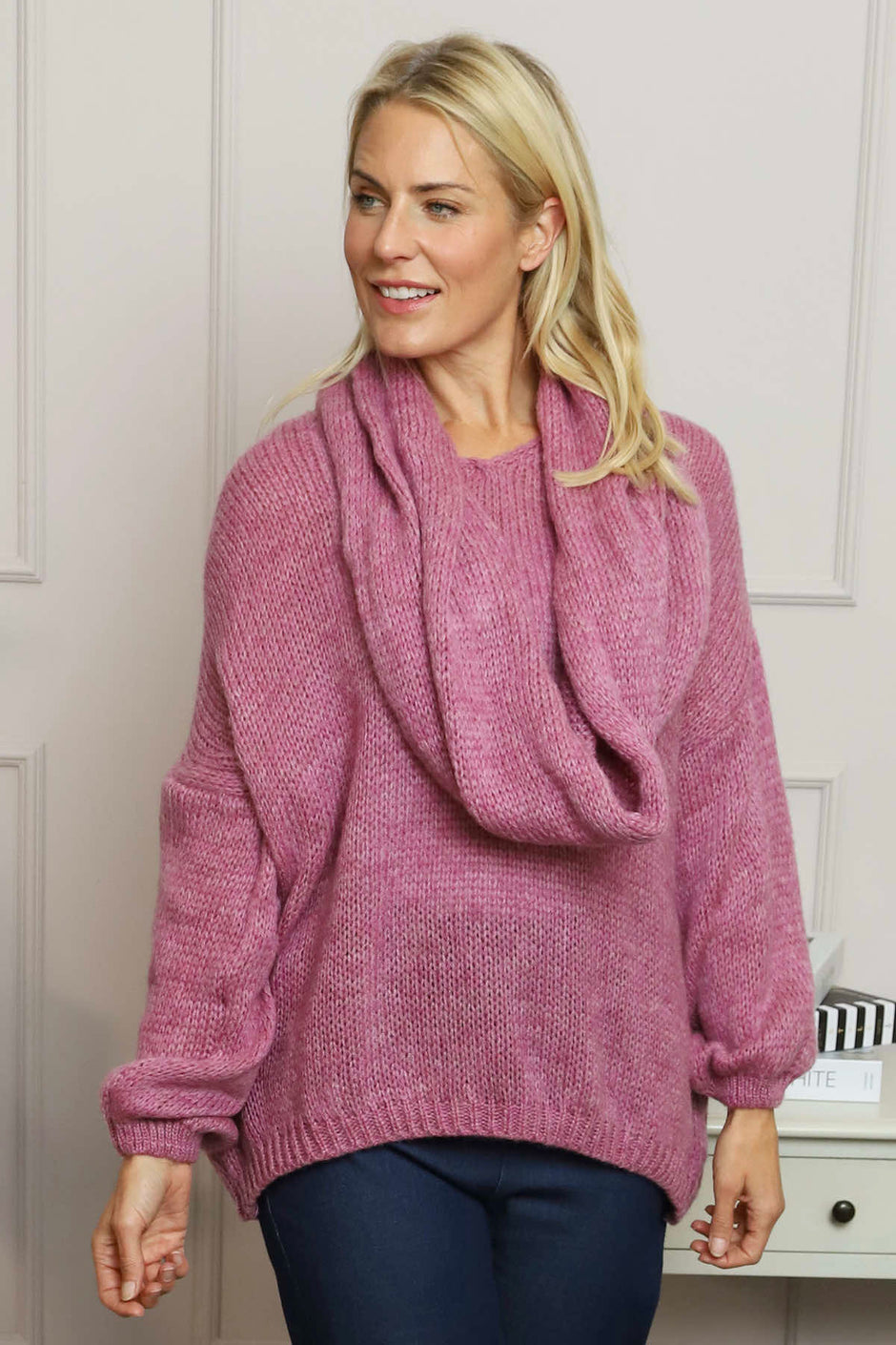 Baylin Scarf Knitted Jumper Pink