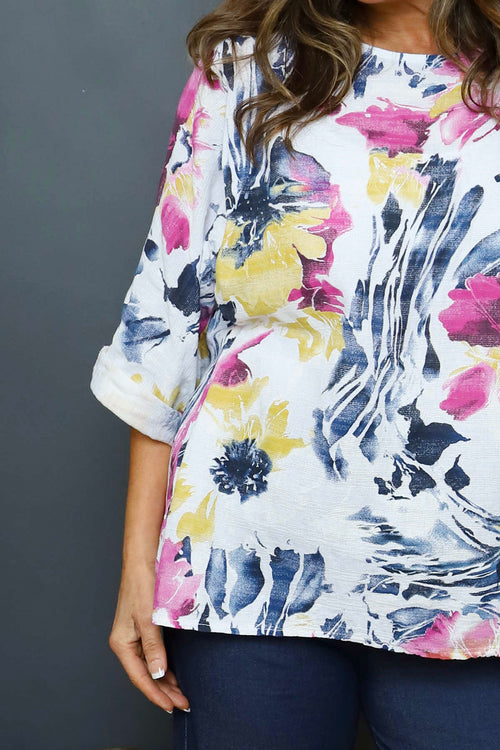 Vicki Floral Print Cotton Top White - Image 3