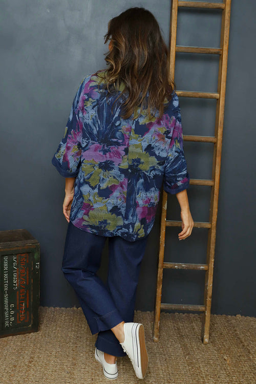 Vicki Floral Print Cotton Top Navy - Image 4
