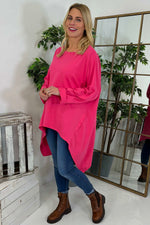 Lisa Dipped Hem Cotton Top Fuchsia Fuchsia - Lisa Dipped Hem Cotton Top Fuchsia