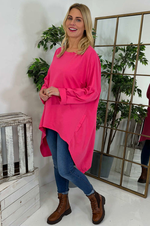 Lisa Dipped Hem Cotton Top Fuchsia