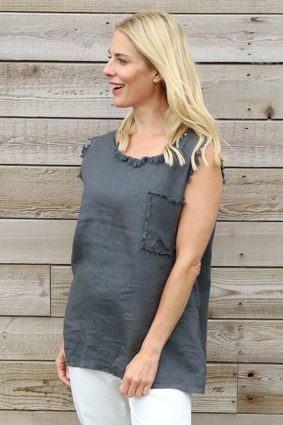 Therese Sleeveless Linen Top Charcoal