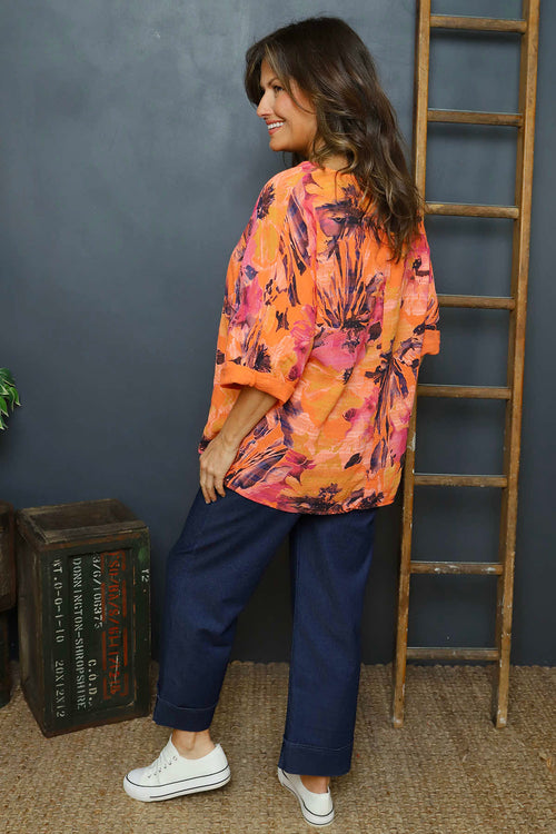 Vicki Floral Print Cotton Top Orange - Image 4