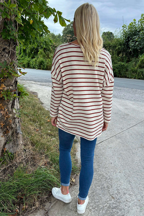 Scarlet Stripe Button Knitted Top Burnt Orange - Image 4