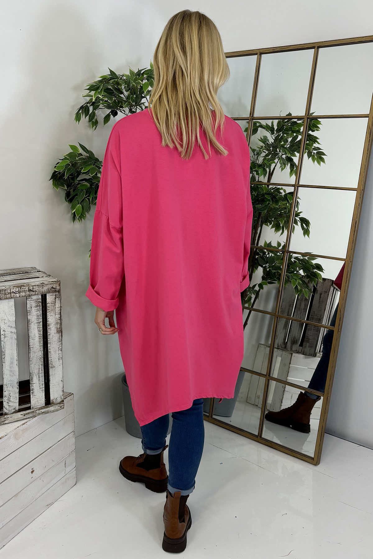 Lisa Dipped Hem Cotton Top Fuchsia