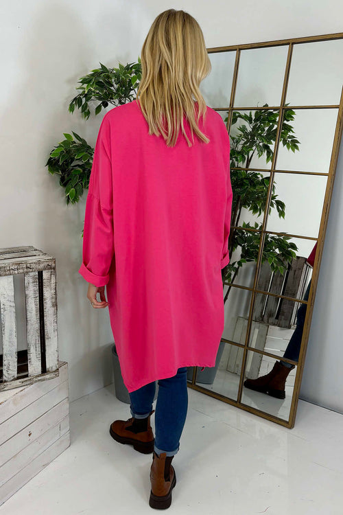 Lisa Dipped Hem Cotton Top Fuchsia - Image 4