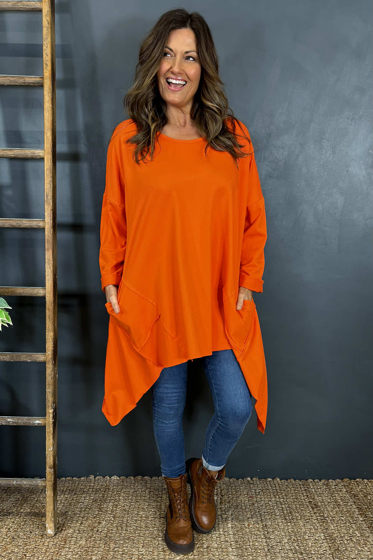 Elba Dip Side Cotton Top Orange