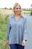 Audrey Collared Linen Top Mid Grey
