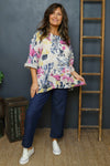 Vicki Floral Print Cotton Top Stone