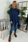 Lisa Dipped Hem Cotton Top Navy