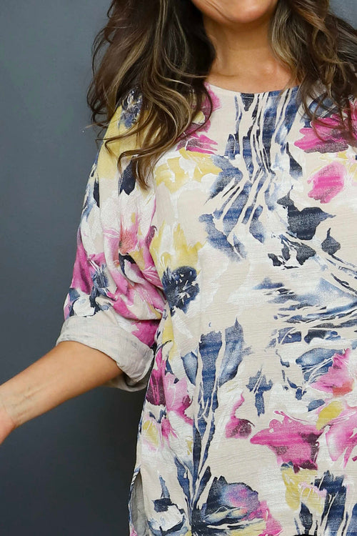 Vicki Floral Print Cotton Top Stone - Image 3