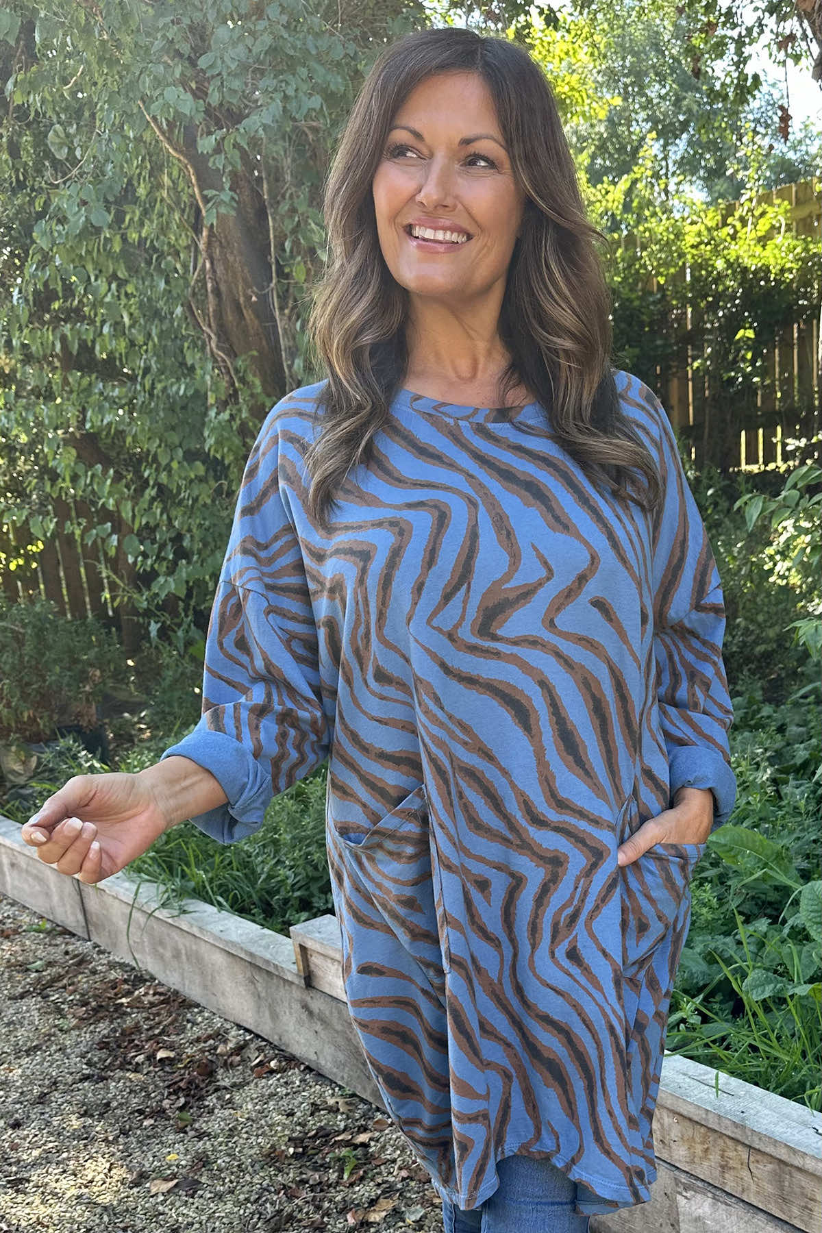 Eunice Print Cotton Tunic Blue