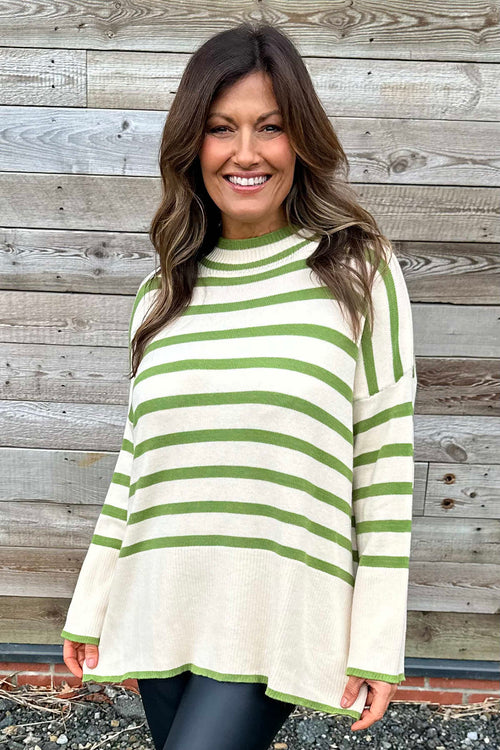 Asher Stripe Jumper Green - Image 1