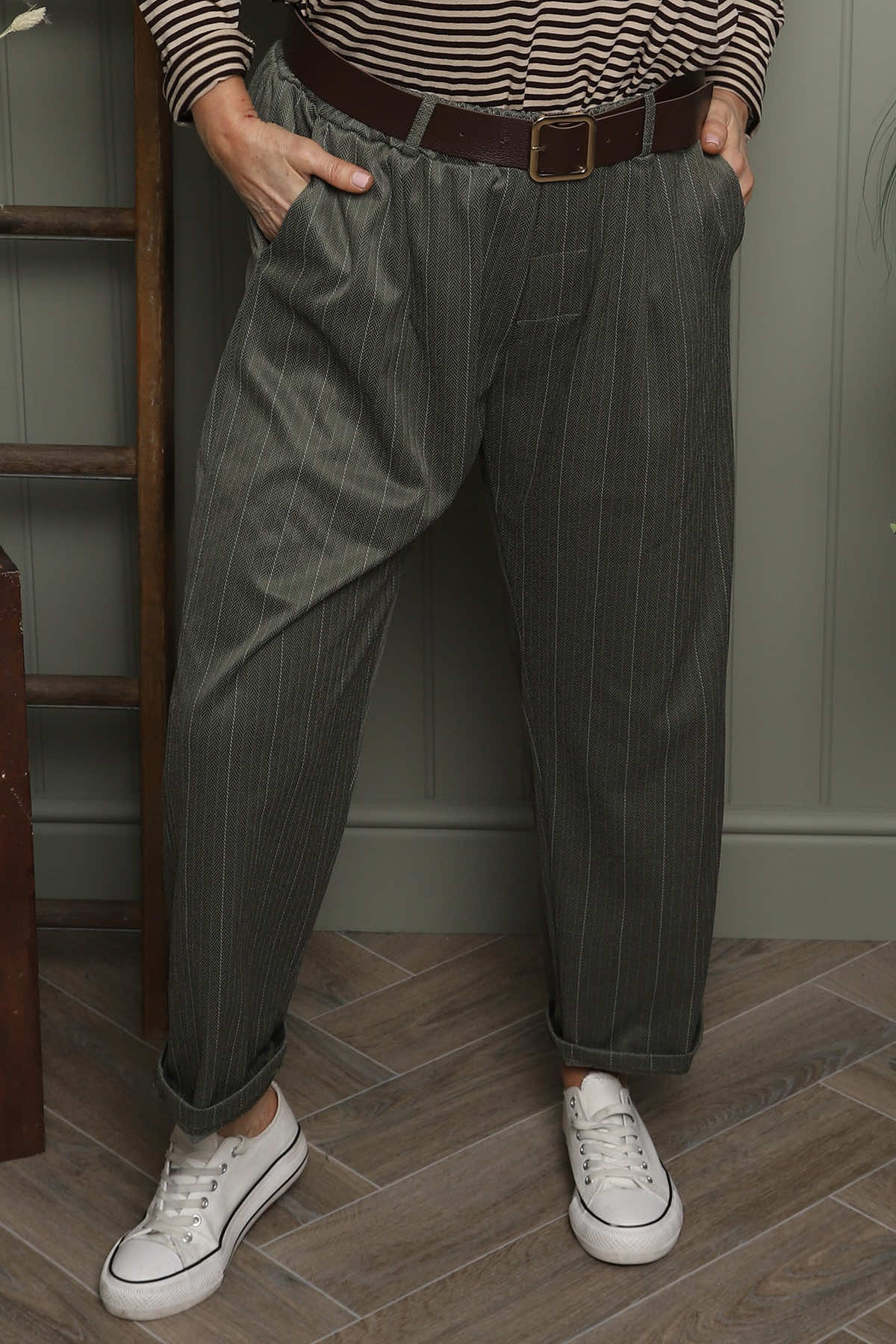 Charlie Belted Trousers Khaki