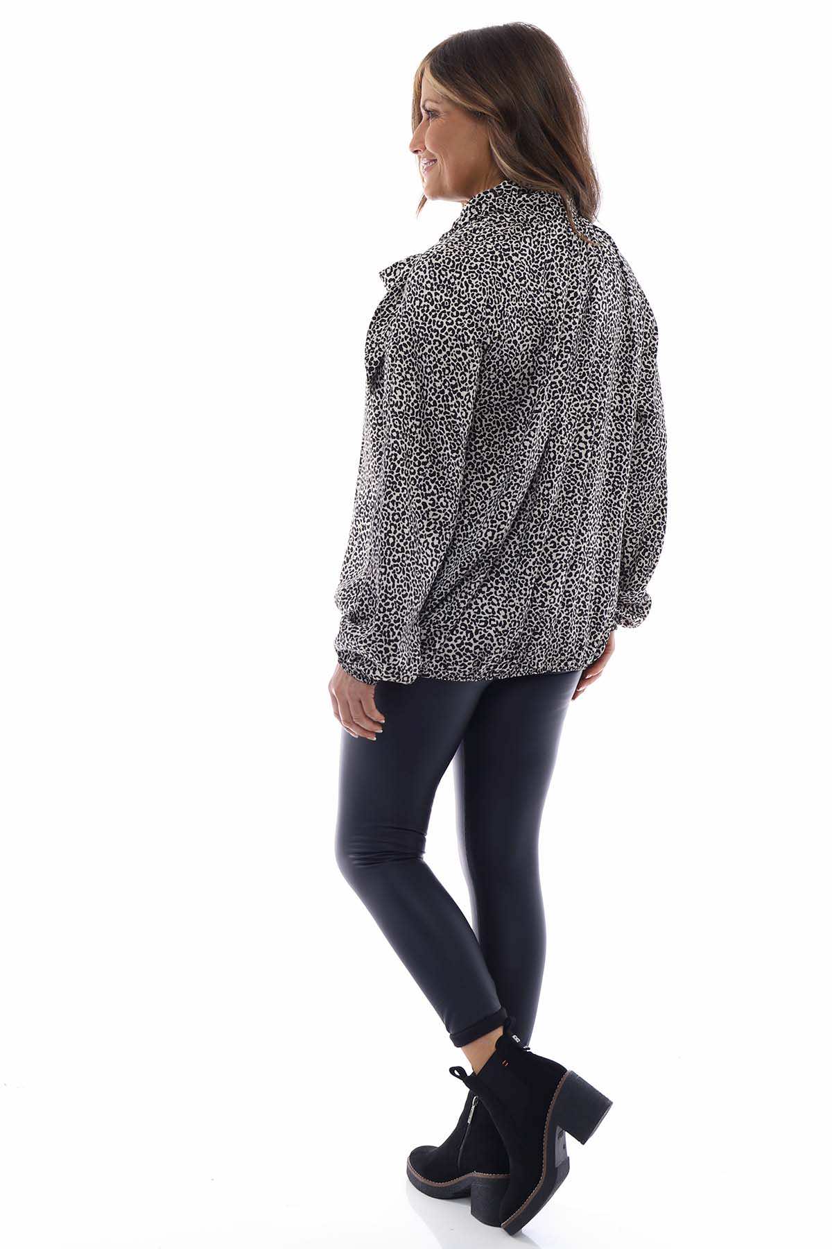 Mari Leopard Print Tie Neck Top Stone