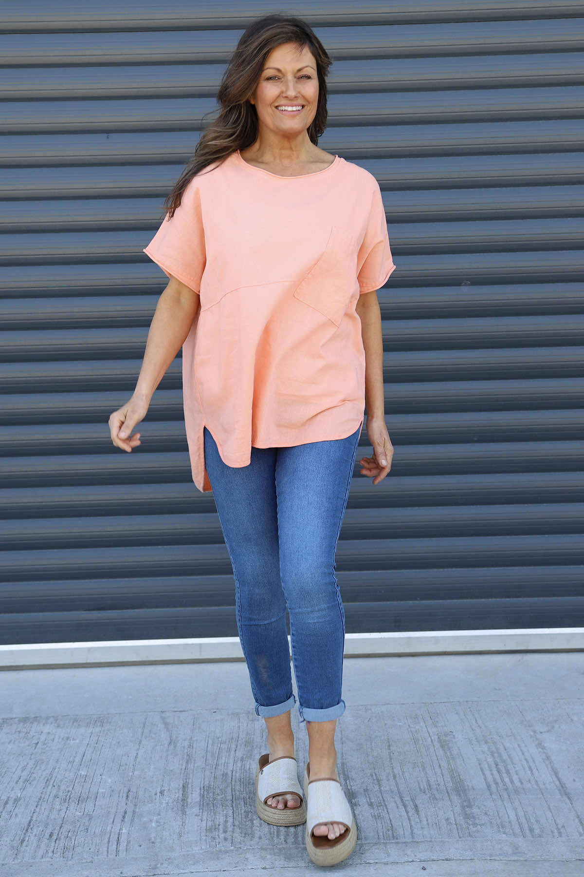 Folkestone Pocket Linen Top Orange