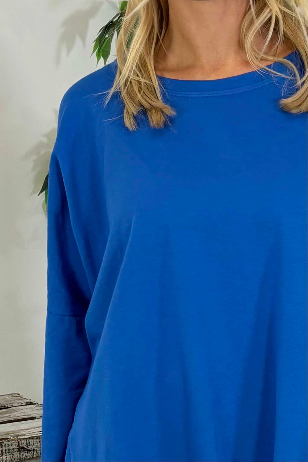 Lisa Dipped Hem Cotton Top Cobalt