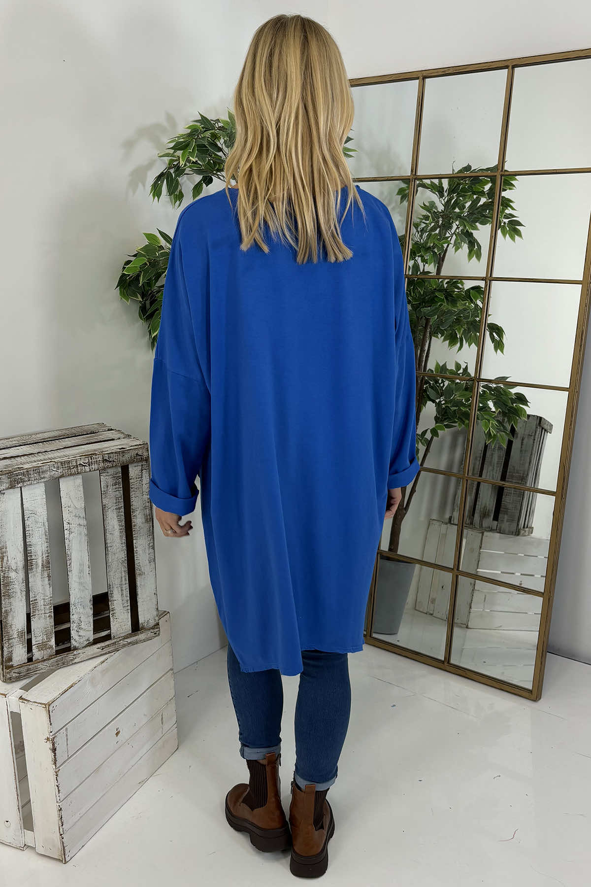 Lisa Dipped Hem Cotton Top Cobalt