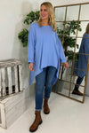 Lisa Dipped Hem Cotton Top Blue