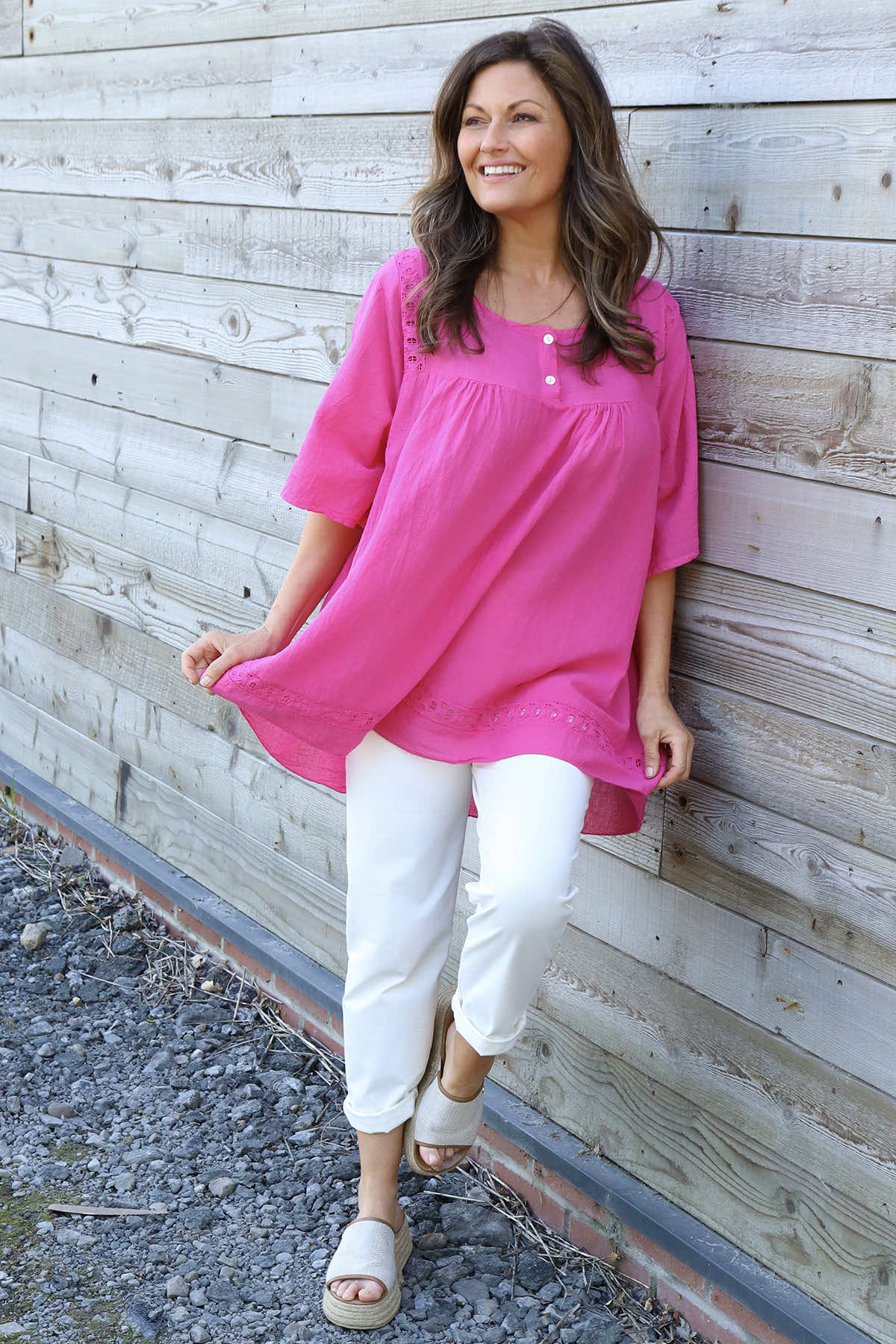 Ophira Smock Cotton Top Fuchsia