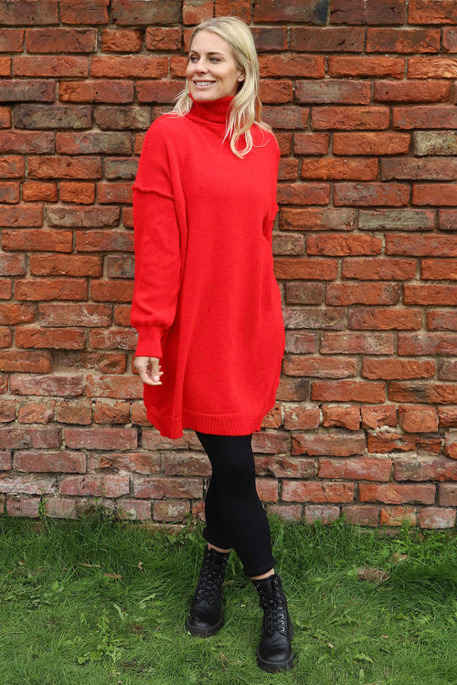Bridie Polo Neck Knitted Tunic Red - Image 1