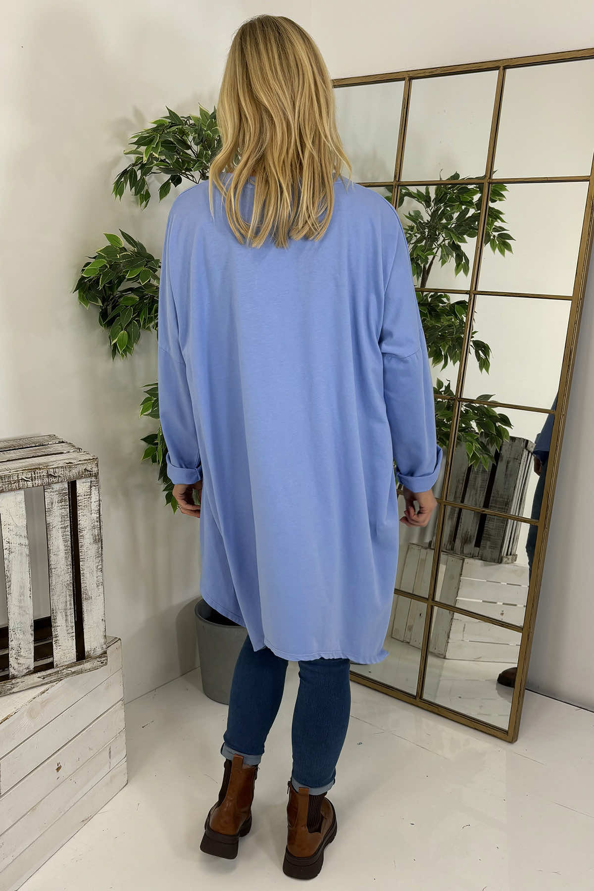 Lisa Dipped Hem Cotton Top Blue