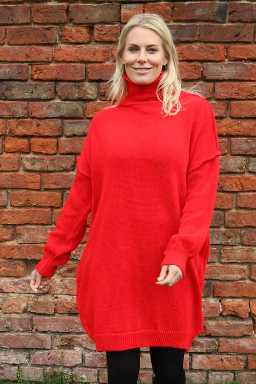Bridie Polo Neck Knitted Tunic Red - Image 2