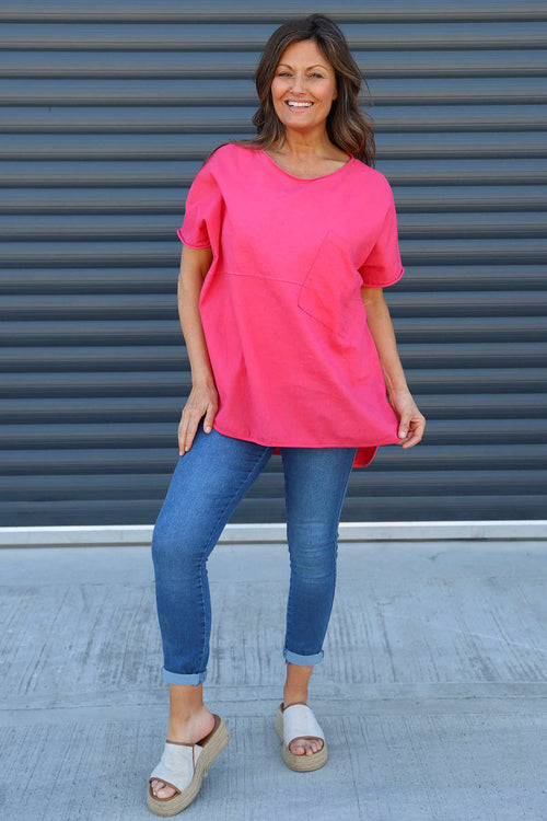 Folkestone Pocket Linen Top Fuchsia - Image 2
