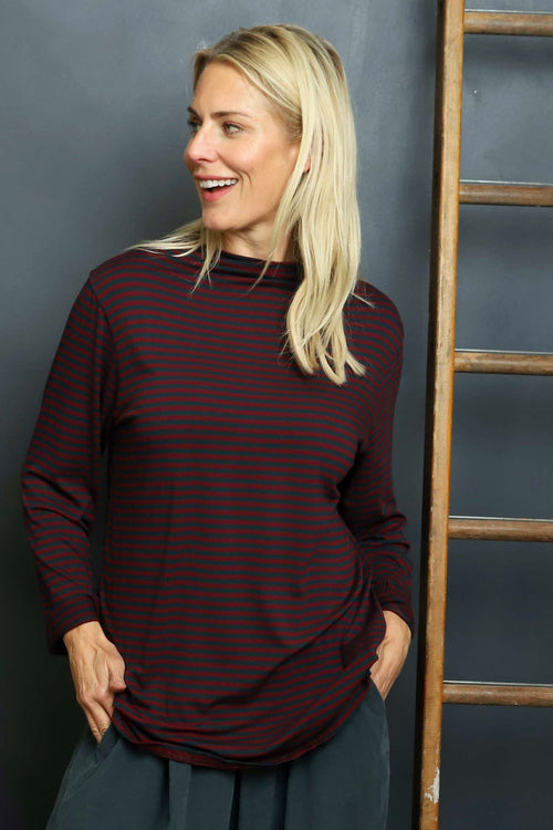 Lyssa Cowl Neck Stripe Top Charcoal - Image 3