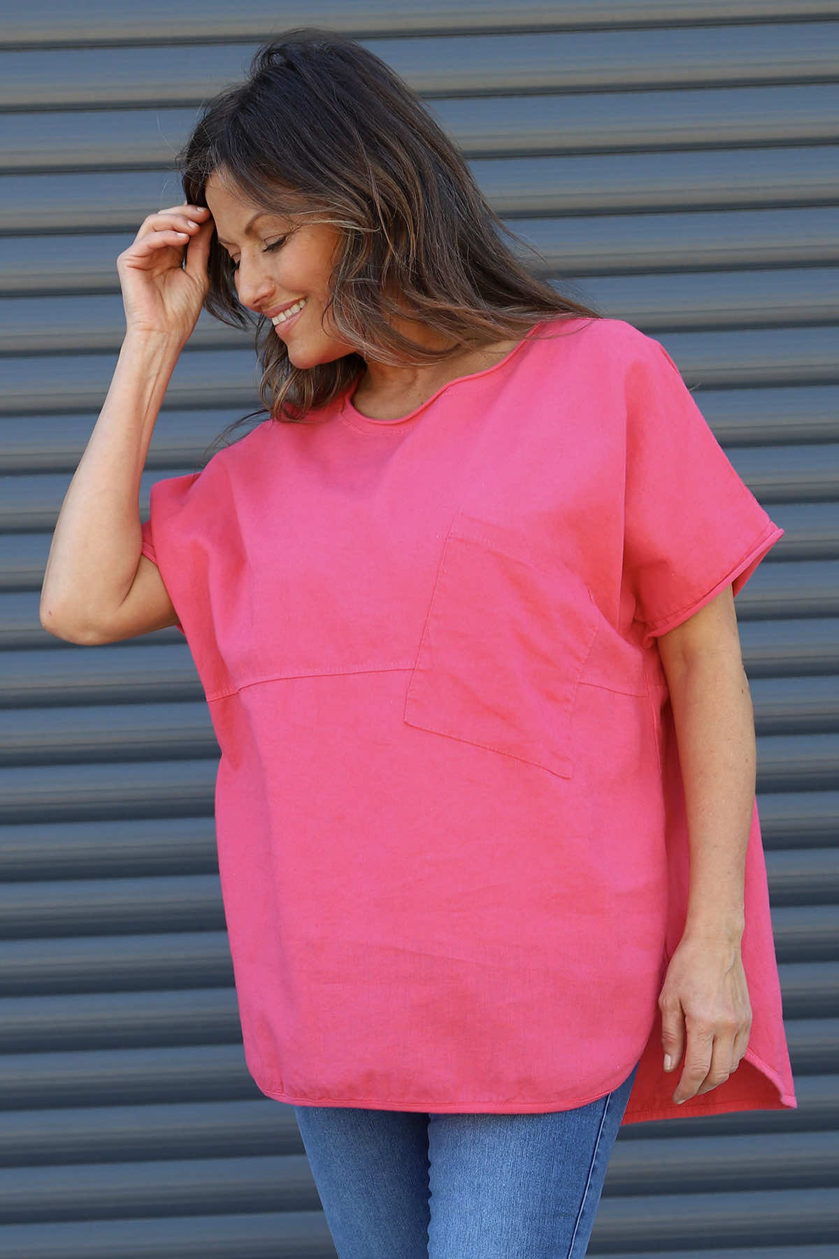 Folkestone Pocket Linen Top Fuchsia