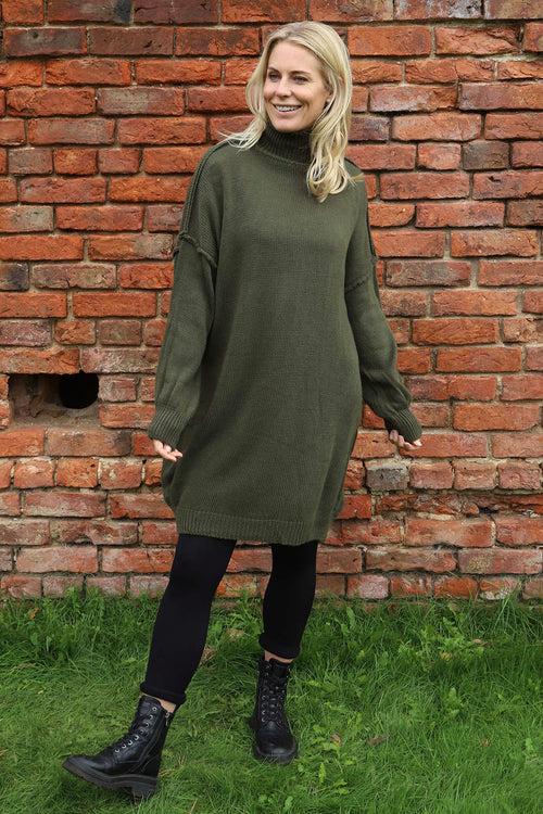 Bridie Polo Neck Knitted Tunic Khaki - Image 1