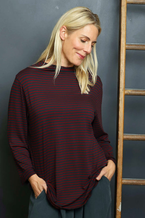 Lyssa Cowl Neck Stripe Top Charcoal - Image 1