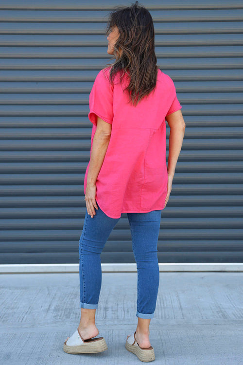 Folkestone Pocket Linen Top Fuchsia - Image 4