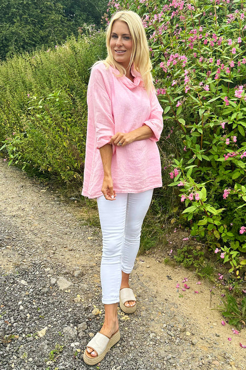 Bradley Linen Top Bubblegum Pink