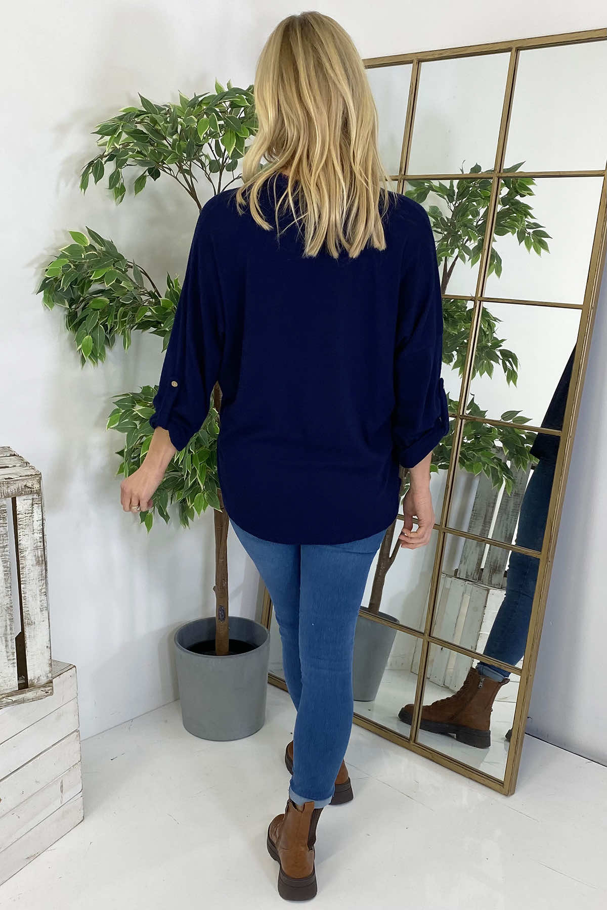 Nellie V-Neck Cotton Top Navy