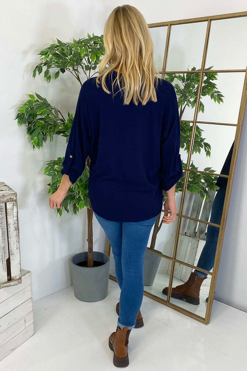 Nellie V-Neck Cotton Top Navy - Image 4