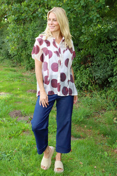 Skye Spot Print Frill Shirt Wine