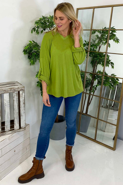 Nellie V-Neck Cotton Top Green - Image 3