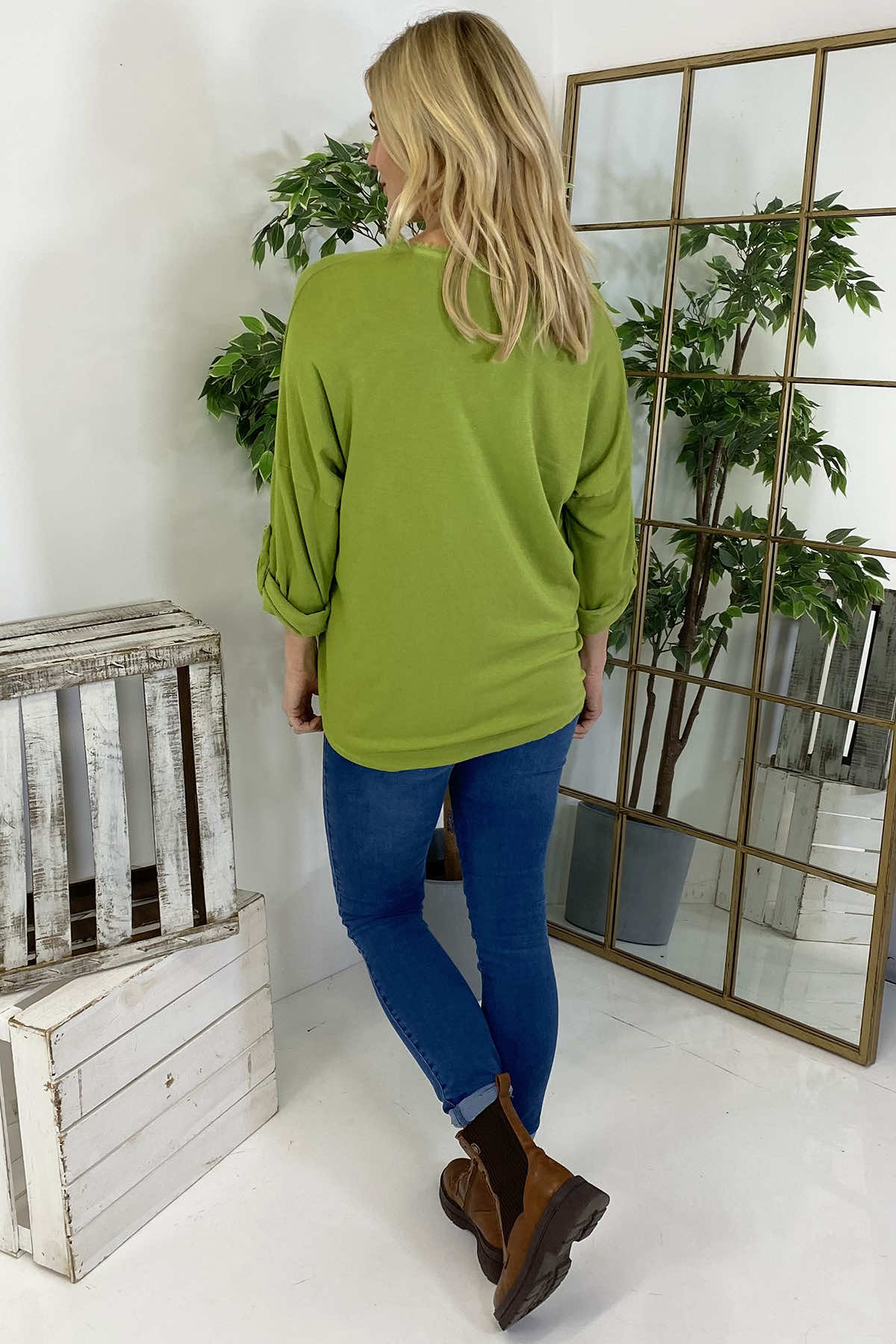 Nellie V-Neck Cotton Top Green