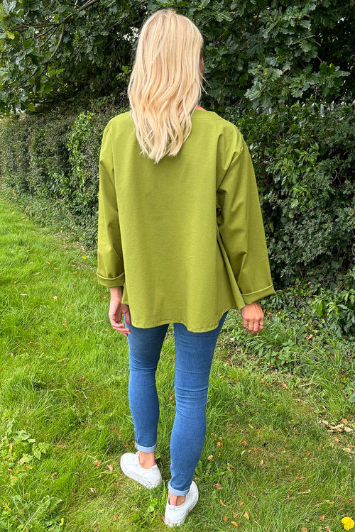 Paige Pocket Cotton Top Olive - Image 4