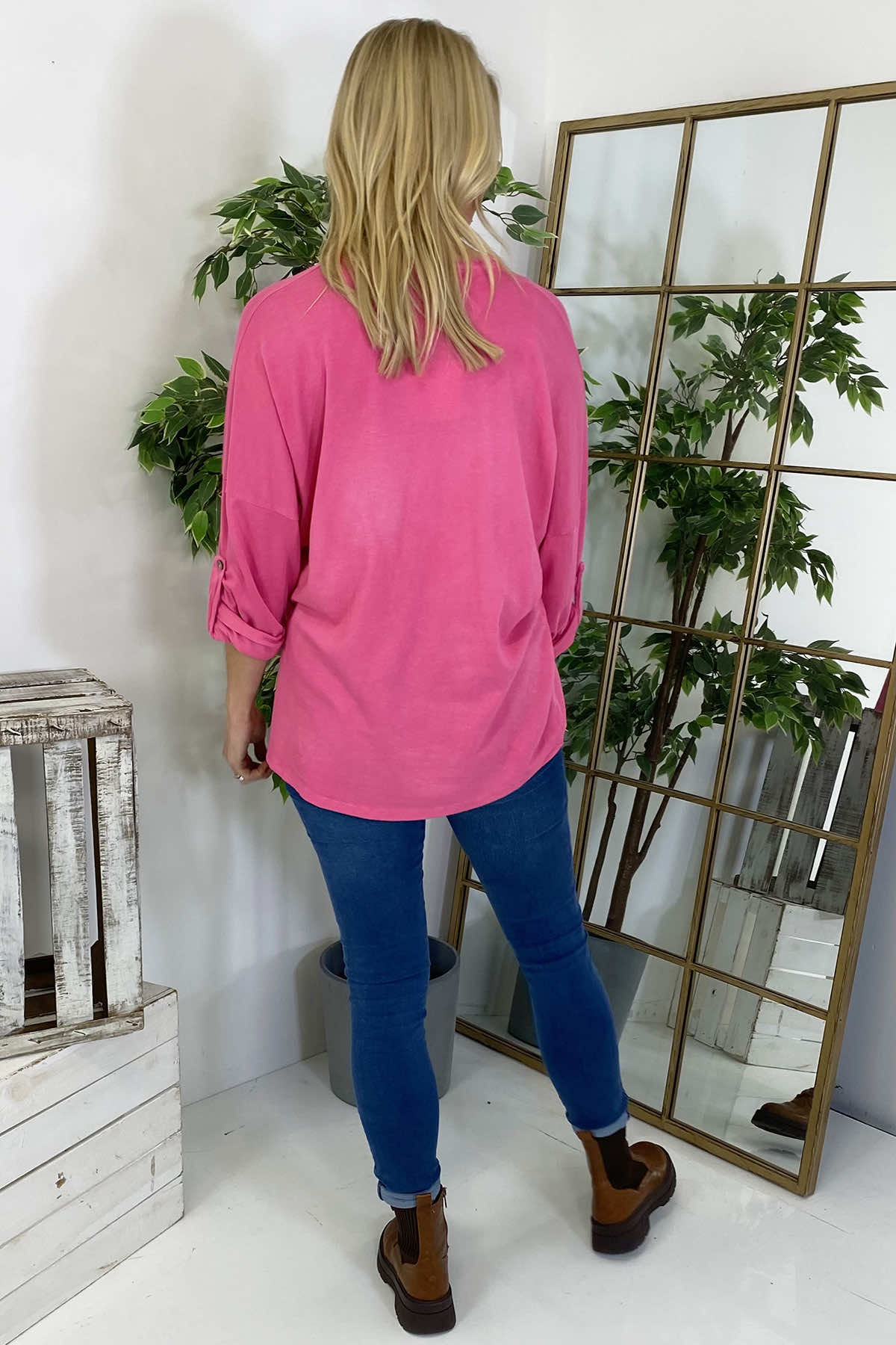 Nellie V-Neck Cotton Top Fuchsia