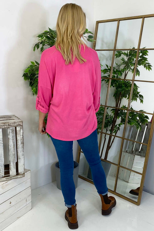 Nellie V-Neck Cotton Top Fuchsia - Image 4