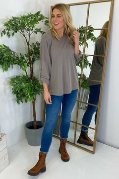 Nellie V-Neck Cotton Top Mocha